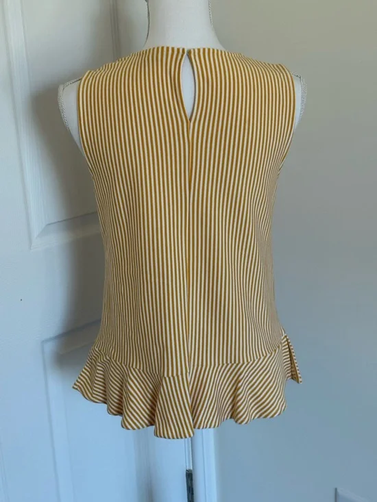 Ann Taylor Yellow and White Striped Sleeveless Peplum Tank - Picture 3 of 5